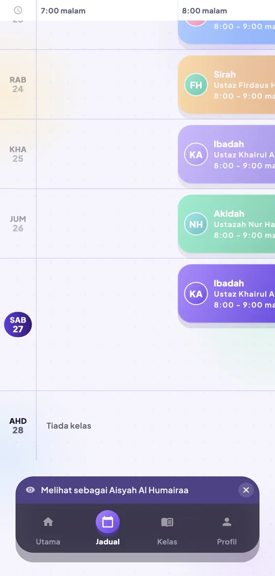 Jadual mingguan kelas