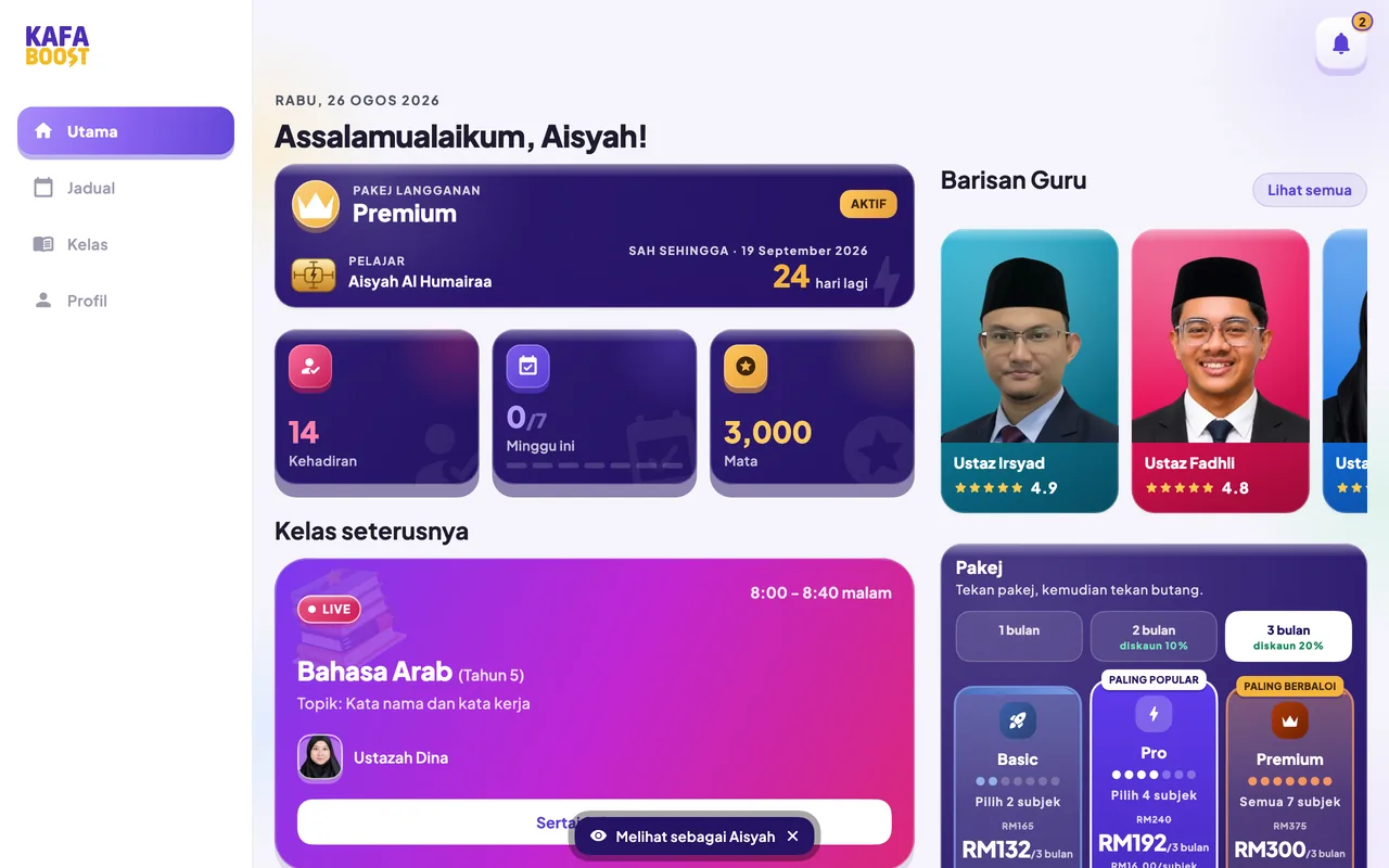 KAFA Boost dalam browser di komputer