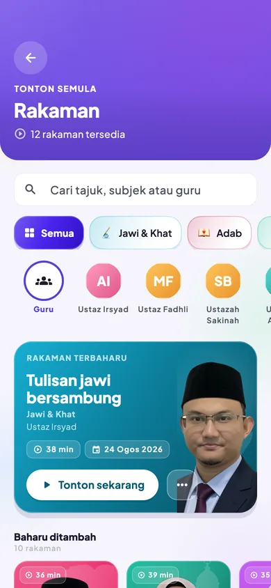 Pustaka rakaman kelas dalam app KAFA Boost